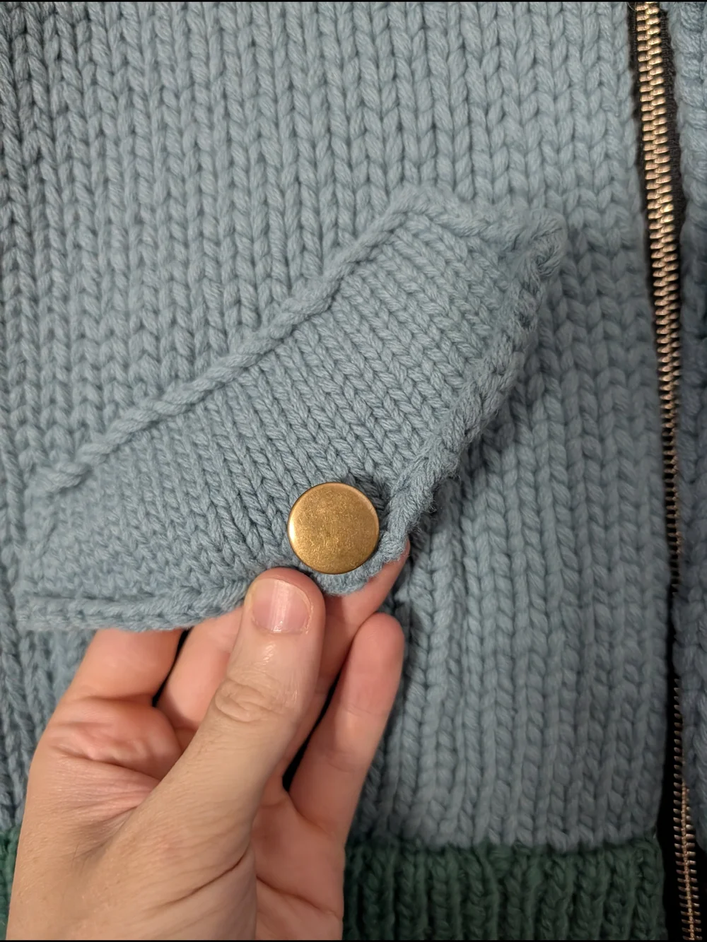 GIM CONTEXT Japanese Blue Green Knit Wool Bomber Jacket with Zip One Size